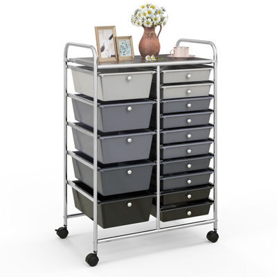 Costway 15-Drawer Storage Trolley Mobile Organiser Shelving Unit Utility Cart Gradient Black - image 1