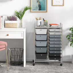 Costway 15-Drawer Storage Trolley Mobile Organiser Shelving Unit Utility Cart Gradient Black - thumbnail 3