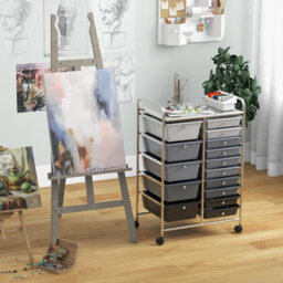 Costway 15-Drawer Storage Trolley Mobile Organiser Shelving Unit Utility Cart Gradient Black - thumbnail 4