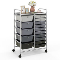 Costway 15-Drawer Storage Trolley Mobile Organiser Shelving Unit Utility Cart Gradient Black