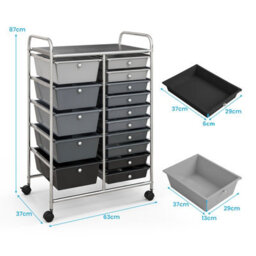 Costway 15-Drawer Storage Trolley Mobile Organiser Shelving Unit Utility Cart Gradient Black - thumbnail 2
