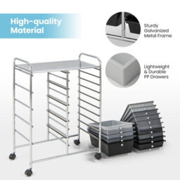 Costway 15-Drawer Storage Trolley Mobile Organiser Shelving Unit Utility Cart Gradient Black - thumbnail 8