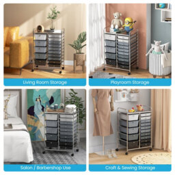 Costway 15-Drawer Storage Trolley Mobile Organiser Shelving Unit Utility Cart Gradient Black - thumbnail 5