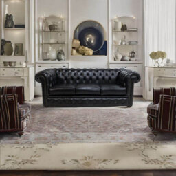 Chesterfield 3 Seater Old English Black Real Leather Sofa Bespoke In Classic Style - thumbnail 4