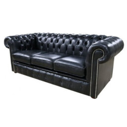 Chesterfield 3 Seater Old English Black Real Leather Sofa Bespoke In Classic Style - thumbnail 5