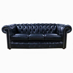 Chesterfield 3 Seater Old English Black Real Leather Sofa Bespoke In Classic Style - thumbnail 1