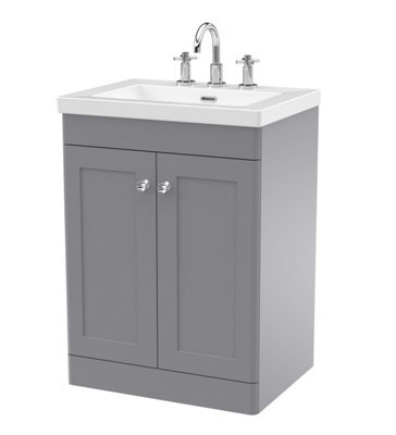 Balterley Swynnerton Traditional 2 Door Floor Standing Vanity Unit With Fireclay Basin, Satin Grey, 600mm - image 1