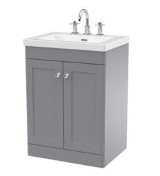 Balterley Swynnerton Traditional 2 Door Floor Standing Vanity Unit With Fireclay Basin, Satin Grey, 600mm - thumbnail 1