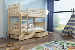 Arte Classic Wooden Bunk Bed With Storage & Comfort Foam Mattresses In Pine Oak (H1640mm X W1980mm X D980mm)