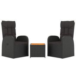 Berkfield 3 Piece Garden Lounge Set Black Poly Rattan&solid Wood Acacia - thumbnail 3