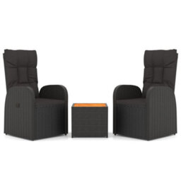 Berkfield 3 Piece Garden Lounge Set Black Poly Rattan&solid Wood Acacia - thumbnail 2