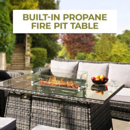 Alivio 9 Seater Rattan Furniture Set Built-In Fire Pit Table, Pe Rattan Garden Seating Anti-Uv Cushions - thumbnail 4
