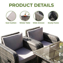 Alivio 9 Seater Rattan Furniture Set Built-In Fire Pit Table, Pe Rattan Garden Seating Anti-Uv Cushions - thumbnail 6