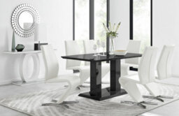 Furniturebox Imperia Black High Gloss 6 Seater Dining Table With Structural 2 Plinth Column Legs And 6 White Faux Leather Willow Chairs - thumbnail 1