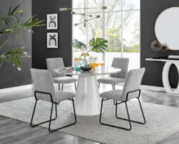 Furniturebox Uk Palma White Marble Effect Round Dining Table & 4 Light Grey Halle Black Leg Chairs - thumbnail 1