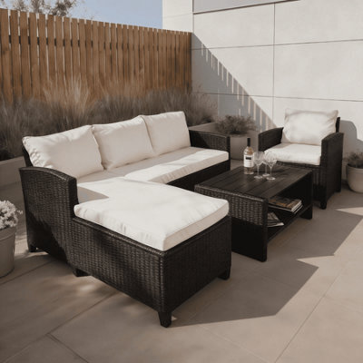 Home Source Trapani Rattan 4 Piece Black Outdoor Garden Furniture Chair Sofa Table Set - image 1