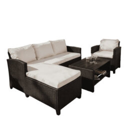 Home Source Trapani Rattan 4 Piece Black Outdoor Garden Furniture Chair Sofa Table Set - thumbnail 5