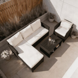 Home Source Trapani Rattan 4 Piece Black Outdoor Garden Furniture Chair Sofa Table Set - thumbnail 2