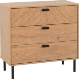 Seconique Leon 3 Drawer Chest Medium Oak Effect Metal Legs