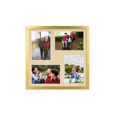 AK Frames 12X12 Gold Sleek Multi Photo Frame With Ivory Mount - Holds 4 Apertures (4X) 6X4 Photos - image 1