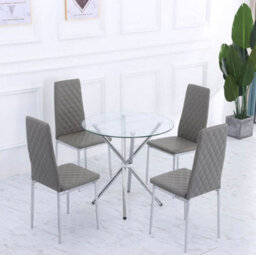 Mihomeuk Allie Set Of 4 Grey Pu Leather Dining Chairs With Steel Legs - thumbnail 4