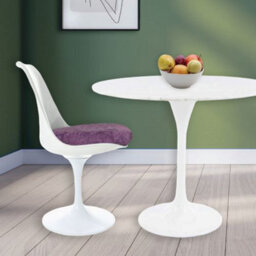 Fusion Living Tulip Set - Marble Medium Circular Table And Two Chairs With Luxurious Cushion Purple - thumbnail 2