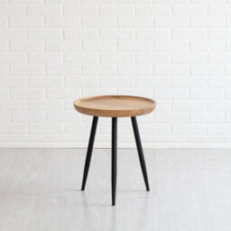 MH London Chervey Natural Solid Wood Side Table Living Room Bedside Small Side Table Round Side Table With Black Metal Legs - thumbnail 3