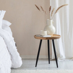 Mh London Chervey Natural  Round Side Table Solid Mango Wood End Table With Metal Tri-Pin Legs Small