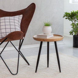 MH London Chervey Natural Solid Wood Side Table Living Room Bedside Small Side Table Round Side Table With Black Metal Legs - thumbnail 2