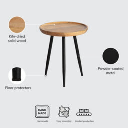 MH London Chervey Natural Solid Wood Side Table Living Room Bedside Small Side Table Round Side Table With Black Metal Legs - thumbnail 9