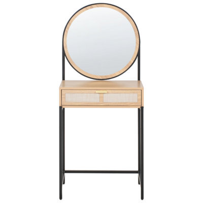 Wyld and Coco Novanest Dressing Table - Light Brown And Black Particle Board, 1 Drawer, Round Mirror - image 1