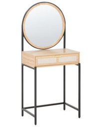 Wyld and Coco Novanest Dressing Table - Light Brown And Black Particle Board, 1 Drawer, Round Mirror - thumbnail 3
