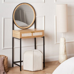 Wyld and Coco Novanest Dressing Table - Light Brown And Black Particle Board, 1 Drawer, Round Mirror - thumbnail 2