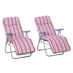Outsunny Set Of 2 Adjustable Sun Lounger Recliner Reclining Seat Red And White - thumbnail 2