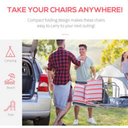 Outsunny Set Of 2 Adjustable Sun Lounger Recliner Reclining Seat Red And White - thumbnail 6