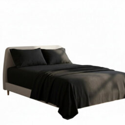 Soft Plain Brushed Cotton Fitted Flat Sheet Matching Pillowcases Set Black - thumbnail 2