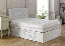 Comfy Deluxe 6Ft White  Crushed Superking Divan Bed Set With Headboard And Mattress No Drawers