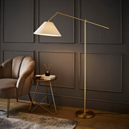 Valuelights Layla Brushed Gold Adjustable Floor Lamp With Linen Shade