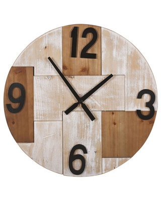 Wyld And Coco Timelycraft 60Cm Rustic Wall Clock - Handmade Light Brown Round Mdf Dial With Black Hands And Numerals - image 1