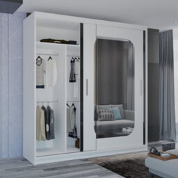 M N Furniture Ltd Wardrobe With Led Light Modern Sliding Door - Mirrored Bedroom Cabinet-120Cm,150Cm,180Cm,203Cm (White,203Cm) - thumbnail 3