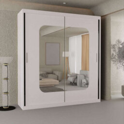 M N Furniture Ltd Wardrobe With Led Light Modern Sliding Door - Mirrored Bedroom Cabinet-120Cm,150Cm,180Cm,203Cm (White,203Cm)