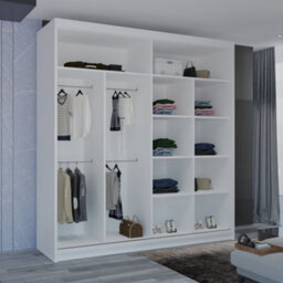 M N Furniture Ltd Wardrobe With Led Light Modern Sliding Door - Mirrored Bedroom Cabinet-120Cm,150Cm,180Cm,203Cm (White,203Cm) - thumbnail 4