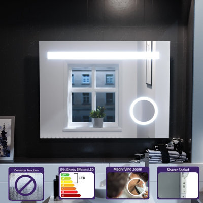 Nes Home Rectangle Illuminated Led 800mm X 600mm Bathroom Mirror Demister - image 1