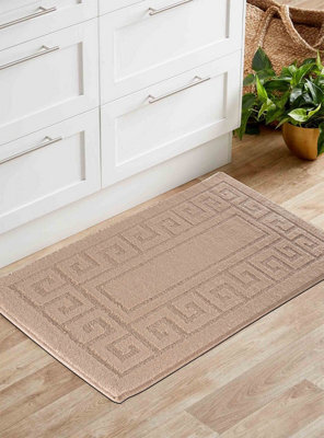Ivy Washable Greek Key Design Anti Slip Doormats Beige 80X150 Cm - image 1