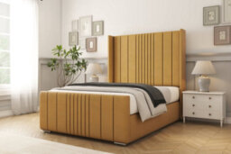 "Sloomy Hargrave Mustard Plush Bed Frame With Mattress With 50""  Upholstered Wingback Headboard 6' Super King" - thumbnail 2