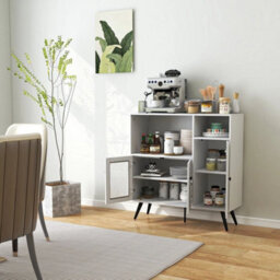 Kitchen Storage Cabinet Wood Buffet Sideboard Cupboard Tempered Glass Doors - thumbnail 3