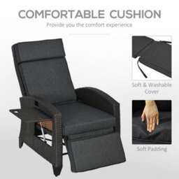 Outsunny Garden Recliner W/ Cushion, Reclining Rattan Chair, Dark Grey/brown - thumbnail 7