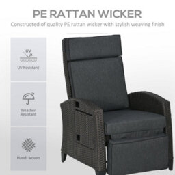 Outsunny Garden Recliner W/ Cushion, Reclining Rattan Chair, Dark Grey/brown - thumbnail 5