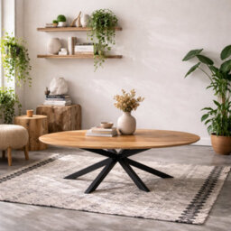 Wyld Haus Perth 220Cm Oval Dining Table Natural Oak Veneer With Black Metal Legs - thumbnail 1