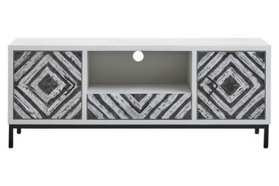 Orsina Storage White Frame Media Unit, Durable Livingroom Tv Unit, Geometric Pattern Modern Tv Stand With Storage - image 1